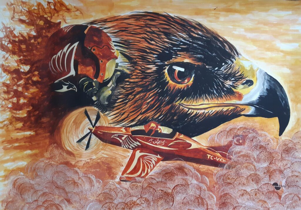 Özpala’nın Hayalindeki Hürkuş’u Ressam Dilek Fırtına Tuvale Aktardı yağlıboya hürkuş