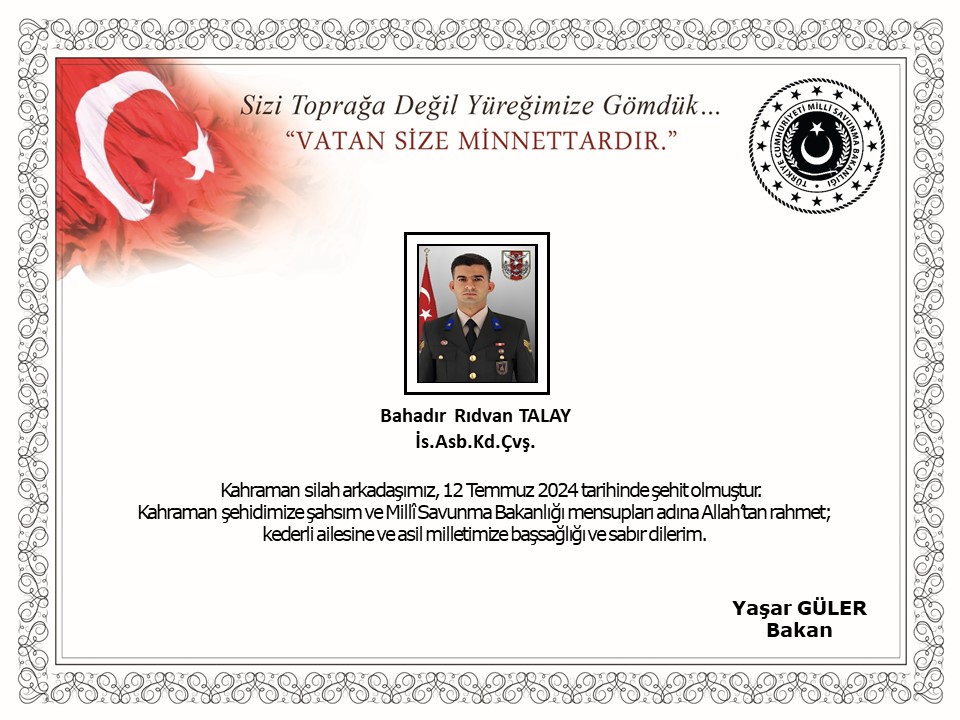 Pençe-Kilit Operasyon Bölgesinde Bir Astsubay Şehit Oldu